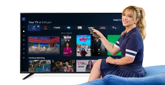 Spanish-language actress Adamari López showcasing the DIRECTV MiEspañol experience with live TV, sports, and entertainment content.
